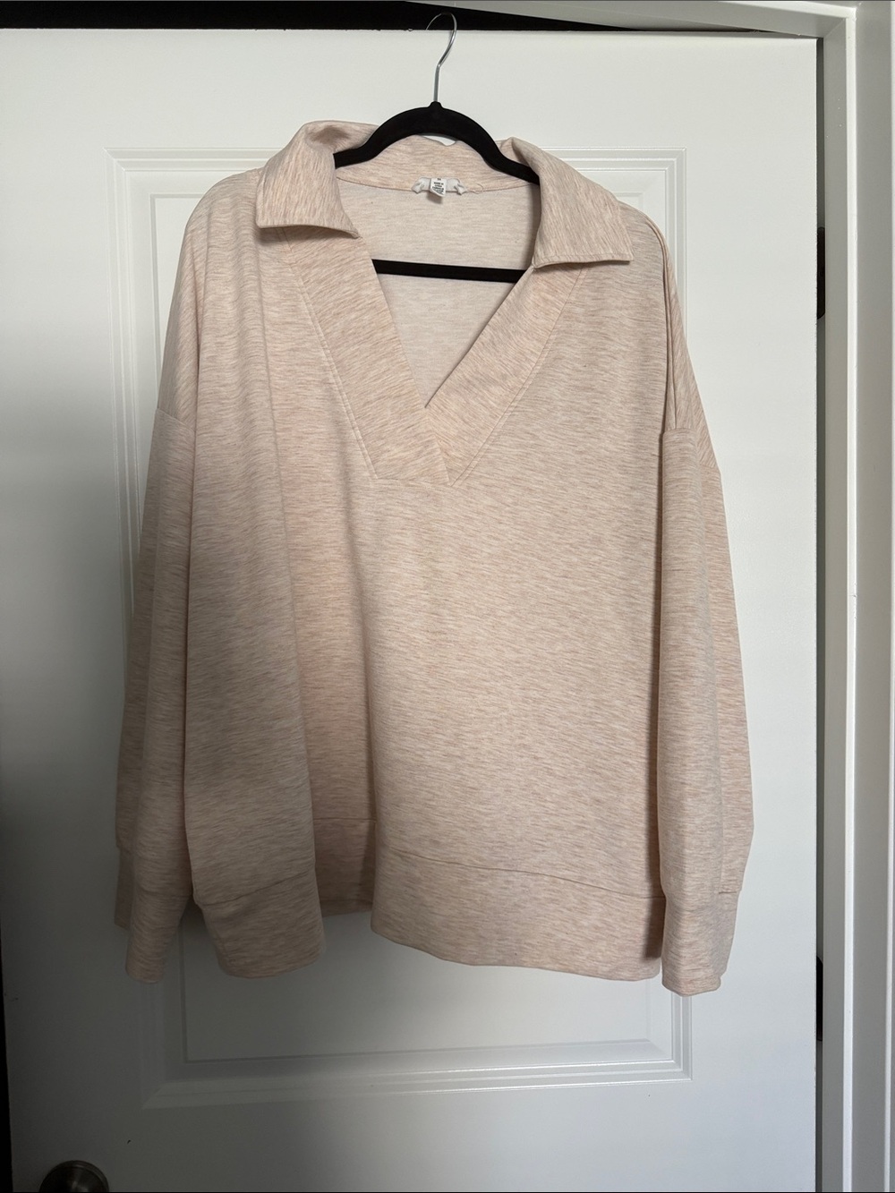 Relaxed V-Neck Collared Sweater - Cream